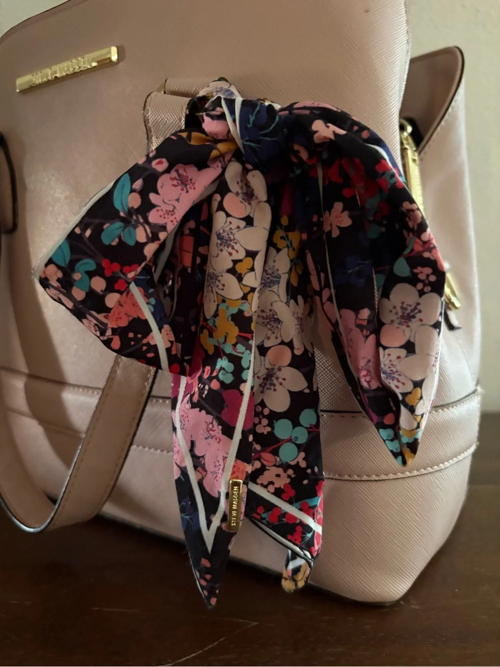 kate spade blush pink tote with floral scarf detail